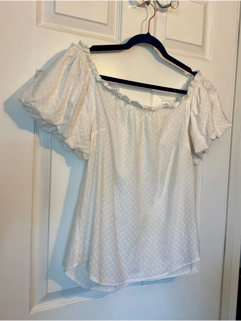 Anthropologie Maeve Sojourner Swiss Dot Off Shoulder White Top Size 12